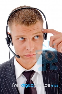 Thinking Businessman On Call Stock Photo