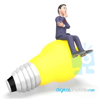 Thinking Businessman Represents Light Bulb And Character 3d Rend… Stock Image