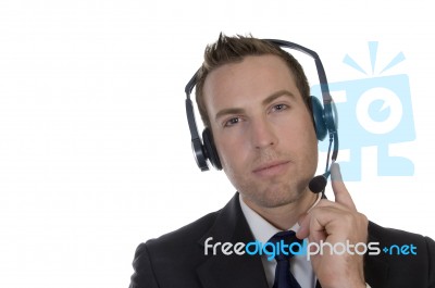 Thinking Businessman With Headphone Stock Photo