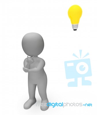 Thinking Lightbulb Shows Power Source And Character 3d Rendering… Stock Image