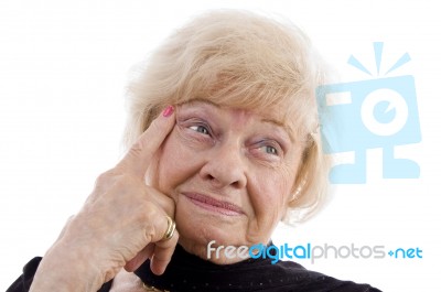 Thinking Old Woman Stock Photo