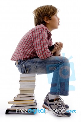 Thinking Student With Books Copyspace Stock Photo