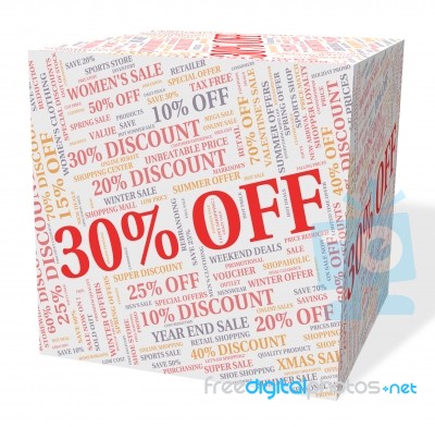 Thirty Percent Off Indicates Reduction Bargains And Bargain Stock Image