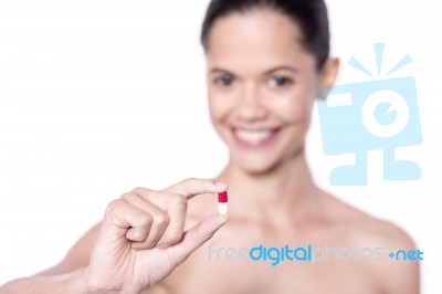 This Vitamin Pill Helps To Keep My Skin Glow! Stock Photo