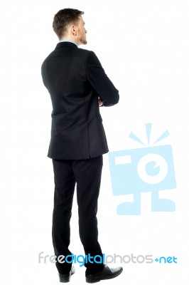 Thoughtful Businessman,  Rear View Image Stock Photo