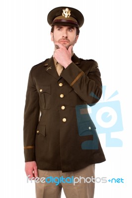 Thoughtful Young Army Officer Stock Photo