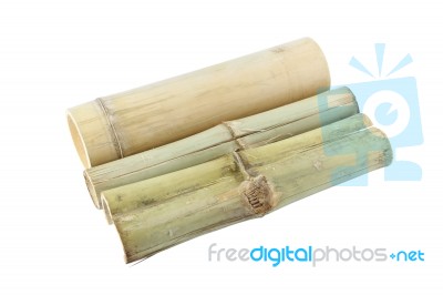 Three Bamboo Tube For Rice Steam On White Background Stock Photo