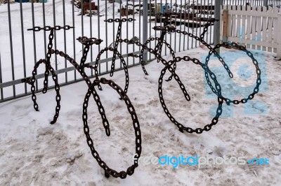 Three Bicycles Street Art In Reykjavik Stock Photo