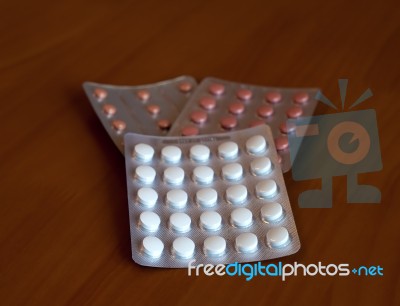 Three Blisters With Color Pills Stock Photo