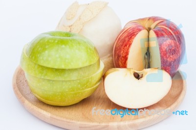 Three Different Kind Of Apples On White Background Stock Photo