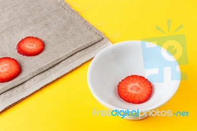 Three Fresh Slices Of Strawberry Stock Photo