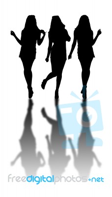 Three Girls With Shadow Reflex On Ground Stock Image