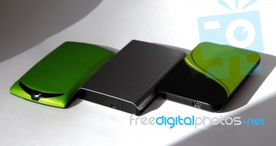 Three Portable Harddiscs Stock Photo