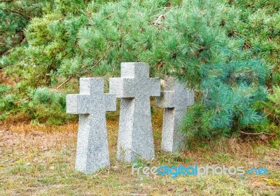 Three Stone Crosses In The Old Cemetery Stock Photo