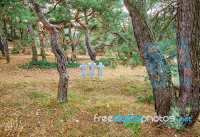 Three Stone Crosses In The Old Cemetery Stock Photo