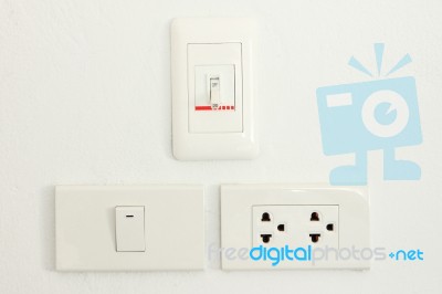 Three Type Switch On White Wall Stock Photo