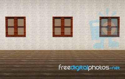 Three Windows In Interior Stock Image