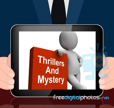 Thrillers And Mystery Book With Character Displays Genre Fiction… Stock Image