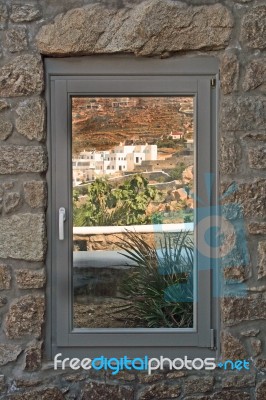 Through A Greek Window Stock Photo