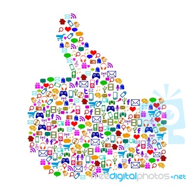 Thumbs Up Icons Shows Follow Apps And Internet Symbols Stock Image