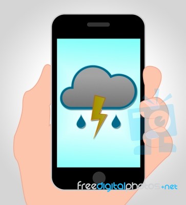 Thunder Forecast Online Shows Mobile Phone And Thunderbolt Stock Image