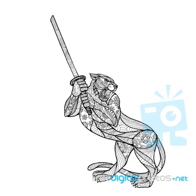 Tiger Brandishing Katana Mandala Stock Image