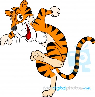 Tiger Running Cartoon, Happy And Running -  Illustration Stock Image