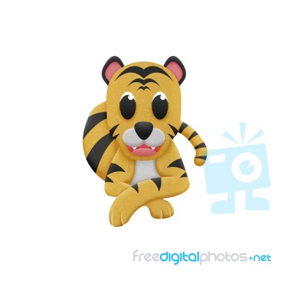 Tiger With Illustration Cute Cartoon Of Paper Cut Stock Image