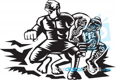 Tiitii Wrestling God Of Earthquake Woodcut Stock Image