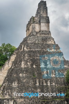 Tikal Temple I, Temple Of The Great Jaguar In The Main Plaza Of Stock Photo