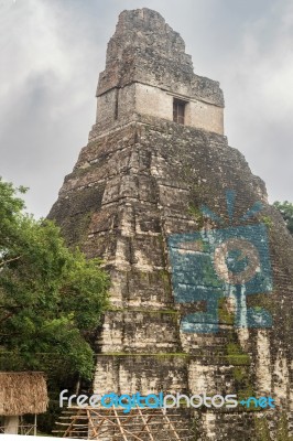 Tikal Temple I, Temple Of The Great Jaguar In The Main Plaza Of Stock Photo