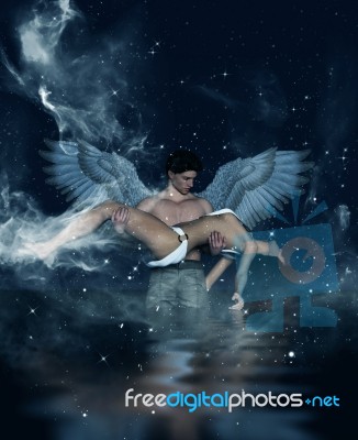 Till Death Do Us Part,3d Illustration Of An Angels In Heaven Land Stock Image