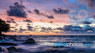 Tilt-shift Sunset At Beach In Thailand Stock Photo