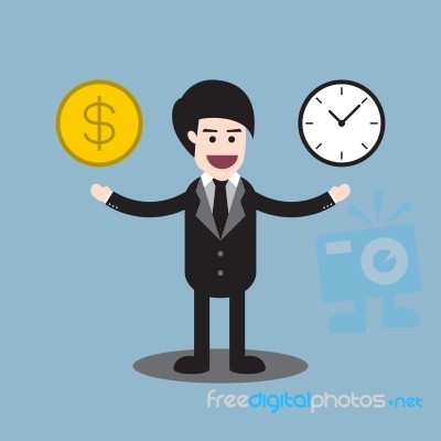 Time And Money Coin On Hands Of Businessman Stock Image