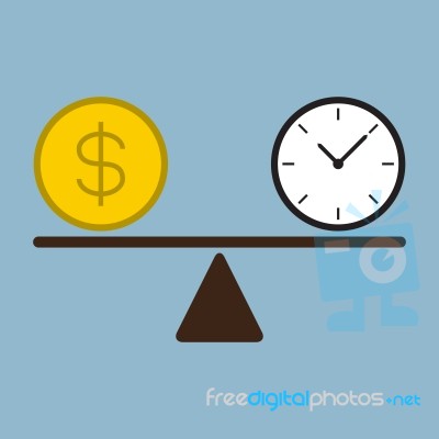 Time And Money Coin On Scale Stock Image