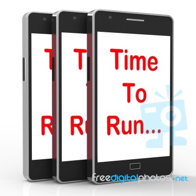 Time To Run Smartphone Means Short On Time And Rushing Stock Image