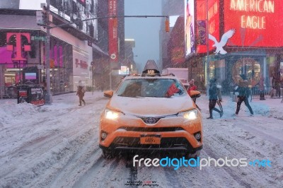 Times Square X Snow 2018 Stock Photo