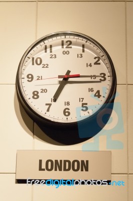 Timezone Clocks Showing Different Time Stock Photo