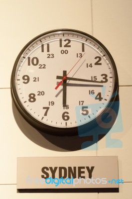 Timezone Clocks Showing Different Time Stock Photo