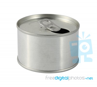 Tin Can With Ring Opened On White Background Stock Photo