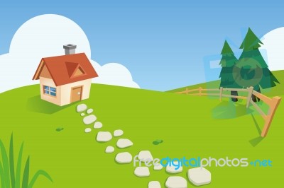 Tiny Country House On Grassland Stock Image