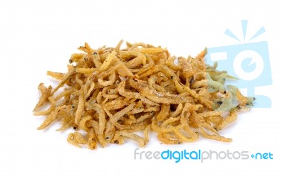 Tiny Dried Fish Isolated On White Background Stock Photo