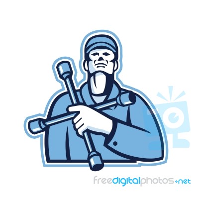 Tire Mechanic Holding Lug Wrench Retro Stock Image