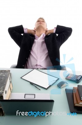 Tired Businessman Looking Upward Stock Photo