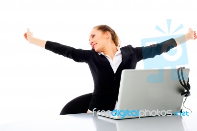 Tired Businesswoman With Laptop Stock Photo