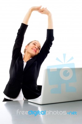 Tired Businesswoman With Laptop Stock Photo