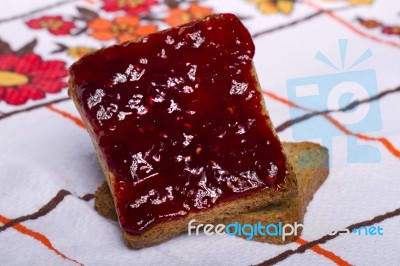 Toasted Bread With Jam Stock Photo