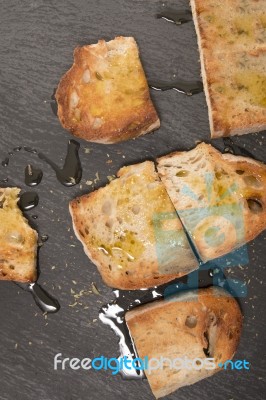 Toasted Bread With Olive Oil Stock Photo