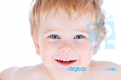 Toddler Blond And Blue Eyes Boy Stock Photo