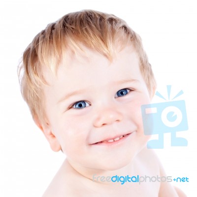 Toddler Blond And Blue Eyes Boy Stock Photo